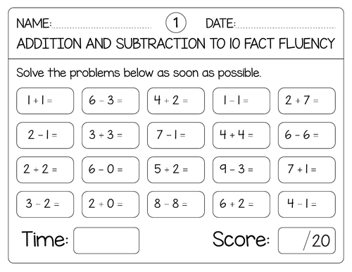 Addition and subtraction fact fluency within 10