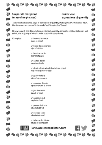 French - Expressions of quantity (masculine) - Un pot de margarine