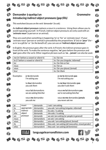 French - Indirect object pronouns (gap fill) - Demander à quelqu'un