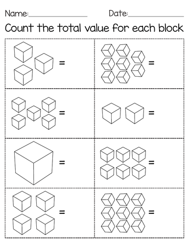 Counting place value For Base ten Blocks worksheets with Answer Key