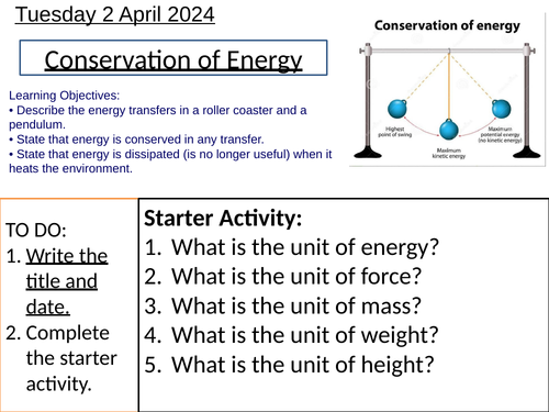 GCSE Physics Conservation of Energy: Complete Lesson