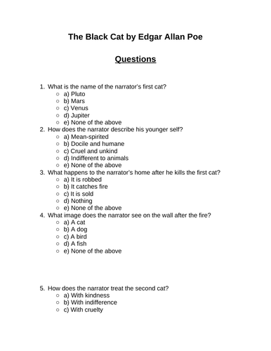 The Black Cat. 30 multiple-choice questions (Editable) | Teaching Resources