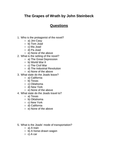 The Grapes of Wrath. 30 multiple-choice questions (Editable)