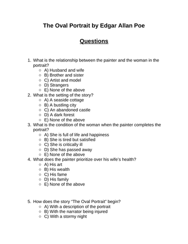 The Oval Portrait. 30 multiple-choice questions (Editable)