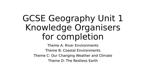 GCSE Geography Unit 1 Knowledge Organisers for completion | Teaching ...