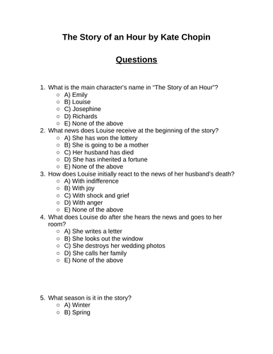 The Story of an Hour. 30 multiple-choice questions (Editable)