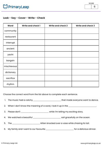 Year 6 Spelling Practice (set 1)