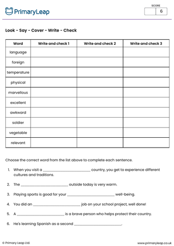 Year 6 Spelling Practice (set 2)