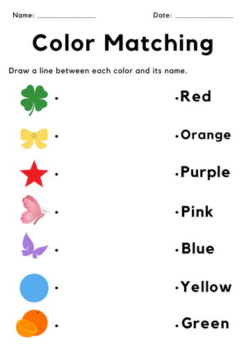 Color identification color matching worksheet for kindergarten