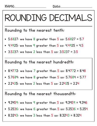 Rounding decimals to the nearest Tenths, Hundredths And Thousandths