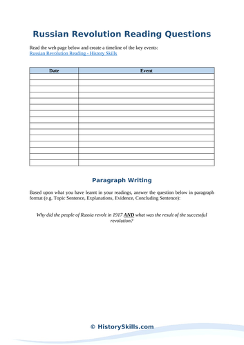 Russian Revolution Timeline Worksheet