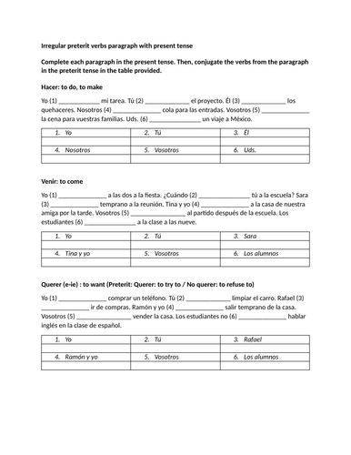 Irregular preterit verbs paragraph with present tense