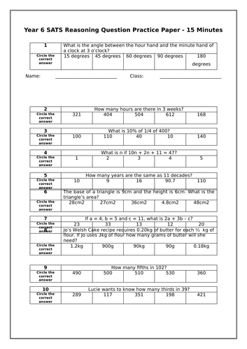 SATS Reasoning Quick Practice Paper 3