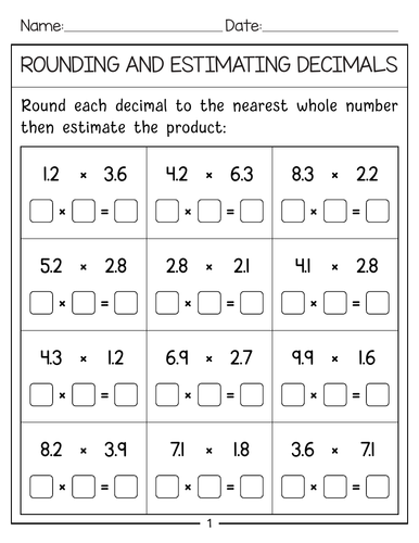Rounding And Estimating Multiplying Decimals worksheets with Answer Key