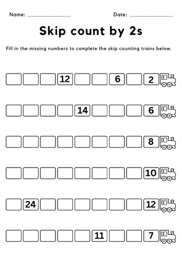 Skip counting by 2s 5s and 10s practical activities worksheet