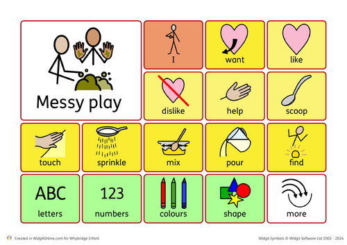 Messy play area communication board