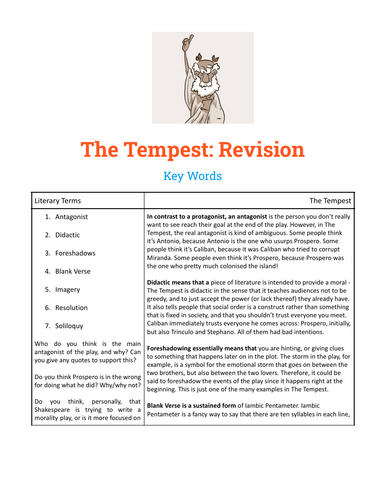 The Tempest Literary Devices Revision