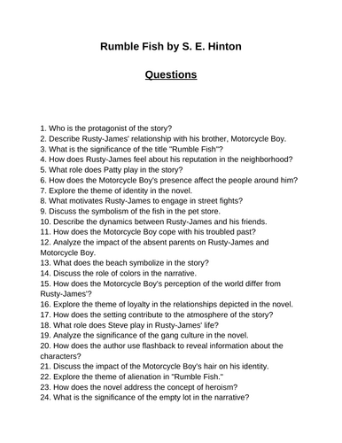 Rumble Fish. 40 Reading Comprehension Questions (Editable)
