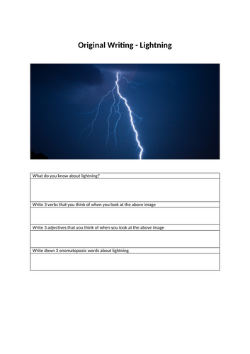 Creative writing with picture Lightning theme Edexcel AQA vocabulary building