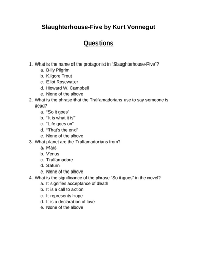 Slaughterhouse-Five. 30 multiple-choice questions (Editable) | Teaching ...