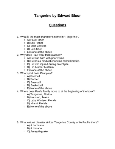 Tangerine. 30 multiple-choice questions (Editable)