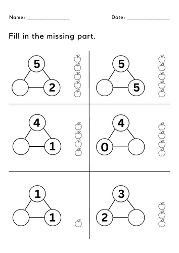 Printable number bonds to and within 5 worksheets - blank number bonds to 5
