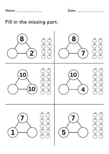 Printable number bonds to and within 10 worksheets - blank number bonds to 10