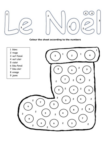 Le noël colour by numbers sheet