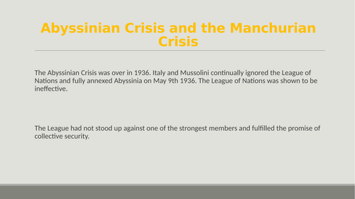 Abyssania and Manchuria Crises: the Significance and the impact on the League of Nations