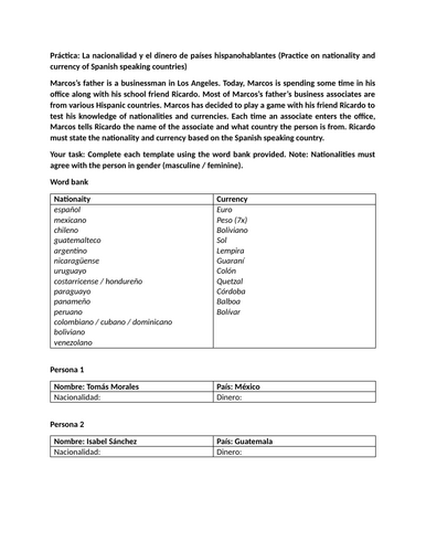 Práctica: La nacionalidad y el dinero de países hispanohablantes