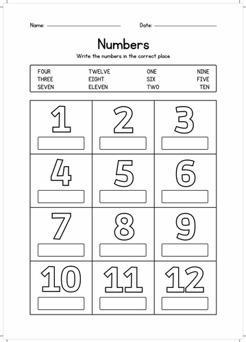Number Vocabulary Worksheet - Differentiated