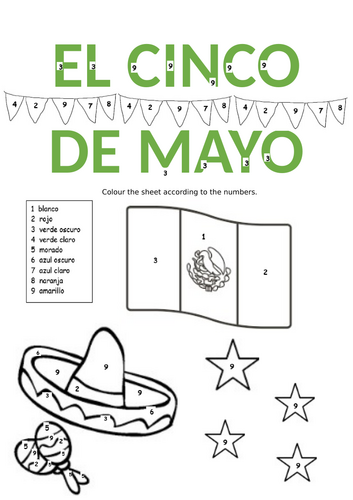 El cinco de mayo colour by numbers sheet