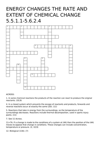 Chemistry Papers 1 & 2 Higher Energy Changes Puzzle and Answers