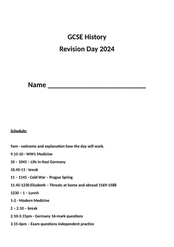 Revision GCSE History 2024