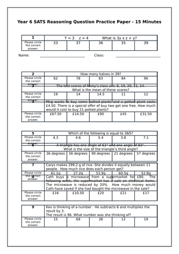 SATS Reasoning Quick Practice Paper 6