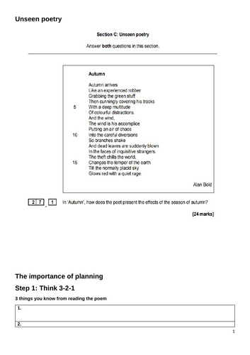 AQA Unseen poetry 2024 Walking Talking Mock (WTM) with student booklet & teacher power point
