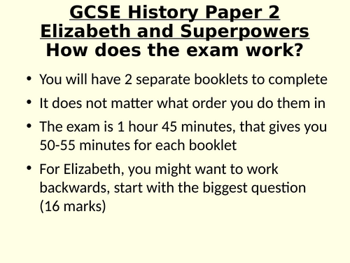Edexcel / Pearson GCSE History Paper 2 Superpowers and Elizabeth Pre-exam Warm up lesson