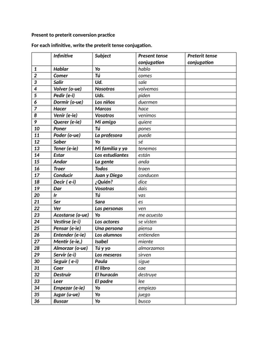 Present to preterit conversion practice