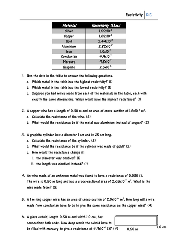 Resistivity Calculations Worksheet