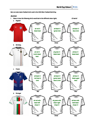 World Cup Colours Worksheet