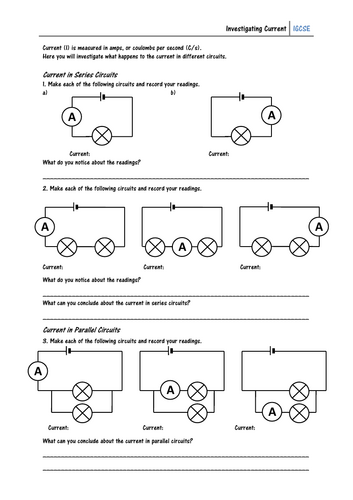 Investigating Current Practical Worksheet