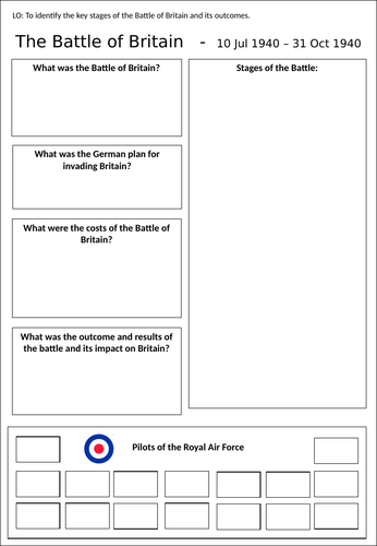 Battle of Britain worksheet and information