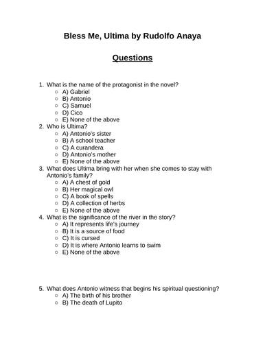 Bless Me, Ultima. 30 multiple-choice questions (Editable)