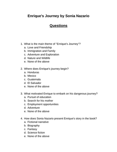 Enrique's Journey. 30 multiple-choice questions (Editable)