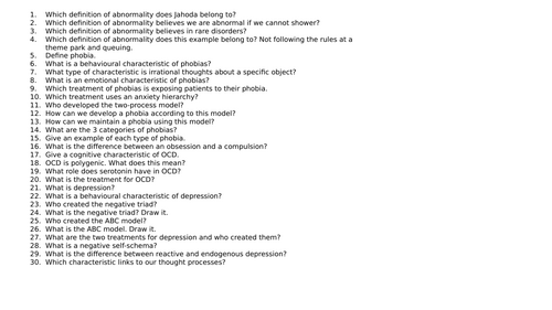 AQA A-level Psychology Paper 1 recall questions