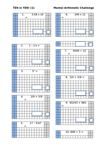 Maths arithmetic worksheet