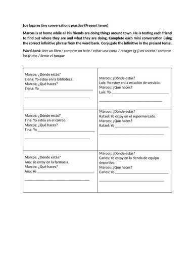 Los lugares tiny conversations practice (Present tense)