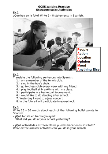 GCSE Spanish (AQA) Writing Worksheets Theme 3 Topic 1&2:  My studies & Life at School