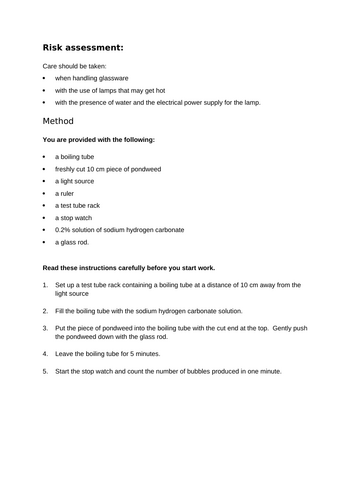 GCSE - Rate of Photosyntheis RP
