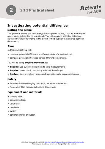 KS3 - Electricity: Potential difference (Practical)